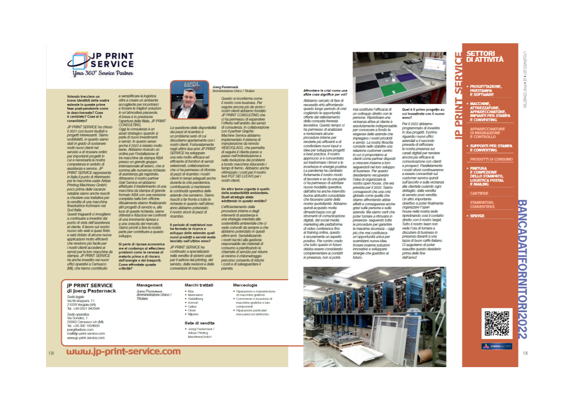 Artikel über JP PRINT SERVICE in der italienischen Fachzeitschrift der Druckbranche  IlPoliGrafico